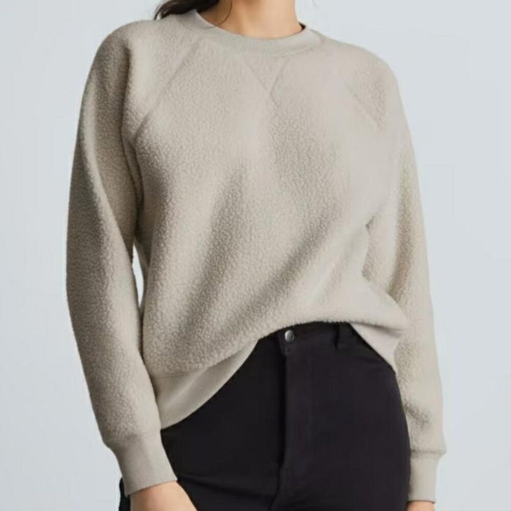 Everlane The Renew Fleece Sherpa Crewneck Sweatshirt in Cream Size M